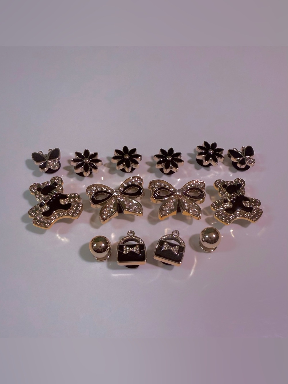 14 Black and Gold Bling  Croc Charm Set Jibbit Shoe Charm Disney Croc Charms